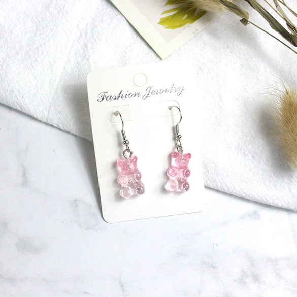 Colorful Gradient Bear Earrings Cute Cartoon Animal Earrings For Women Plastic Resin Statement Jewelry