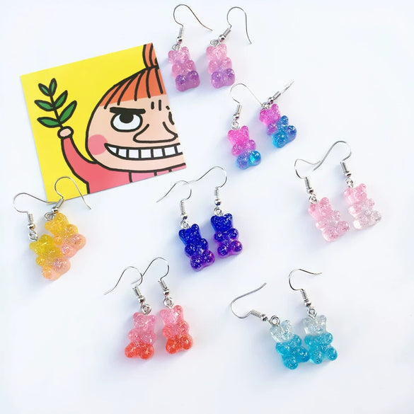 Colorful Gradient Bear Earrings Cute Cartoon Animal Earrings For Women Plastic Resin Statement Jewelry
