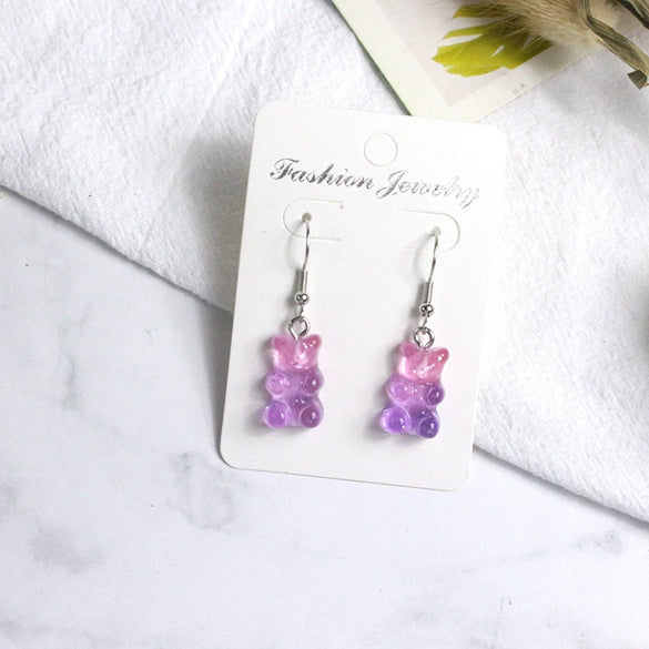 Colorful Gradient Bear Earrings Cute Cartoon Animal Earrings For Women Plastic Resin Statement Jewelry