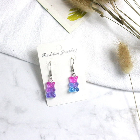 Colorful Gradient Bear Earrings Cute Cartoon Animal Earrings For Women Plastic Resin Statement Jewelry