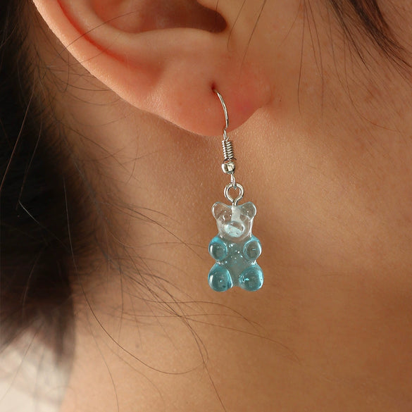 Colorful Gradient Bear Earrings Cute Cartoon Animal Earrings For Women Plastic Resin Statement Jewelry