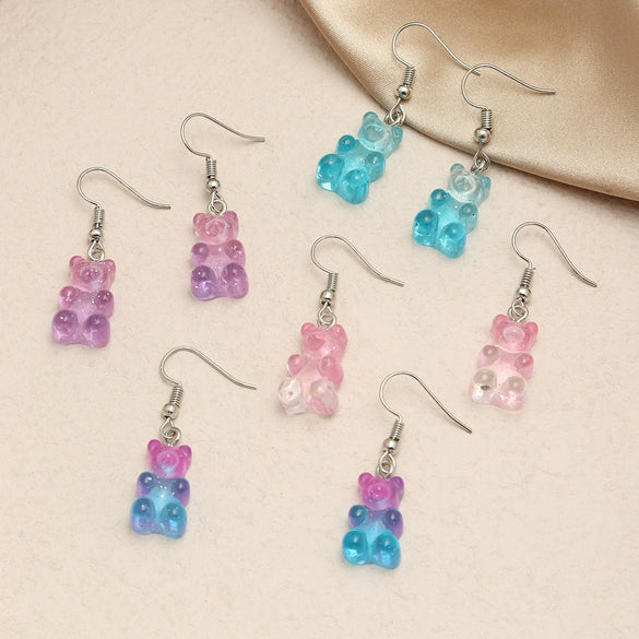Colorful Gradient Bear Earrings Cute Cartoon Animal Earrings For Women Plastic Resin Statement Jewelry