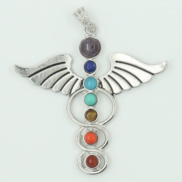 Colorful Natural Stone And Alloy Seven Leaf Flower Moon Angel Wing Geometric Pendant Simple Fashion Jewelry