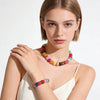 Colorful Resin Beaded Necklace And Bracelet Set For Women Casual Geometric Bohemian Style Jewelry With Ball Chain Electroplated Finish