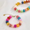 Colorful Resin Beaded Necklace And Bracelet Set For Women Casual Geometric Bohemian Style Jewelry With Ball Chain Electroplated Finish