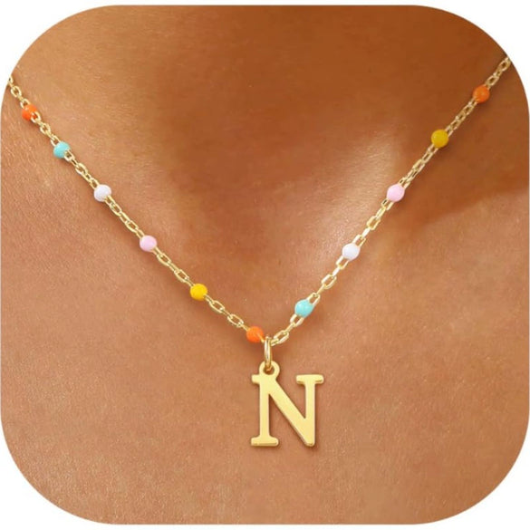 Colorful Resin Letter Pendant Necklace For Women With Gold Tone Stainless Steel Choker Chain Electroplated Light Luxury Style