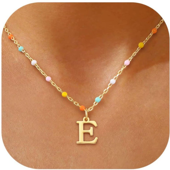Colorful Resin Letter Pendant Necklace For Women With Gold Tone Stainless Steel Choker Chain Electroplated Light Luxury Style