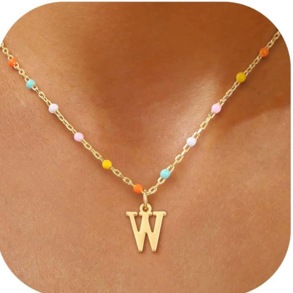 Colorful Resin Letter Pendant Necklace For Women With Gold Tone Stainless Steel Choker Chain Electroplated Light Luxury Style