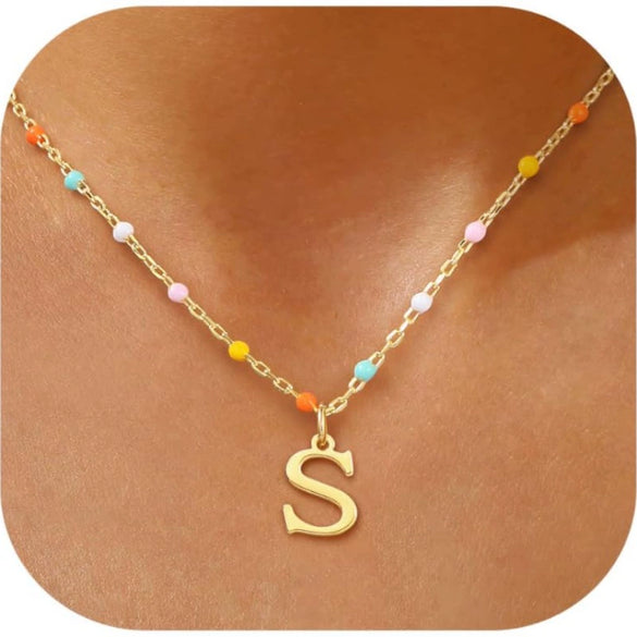 Colorful Resin Letter Pendant Necklace For Women With Gold Tone Stainless Steel Choker Chain Electroplated Light Luxury Style
