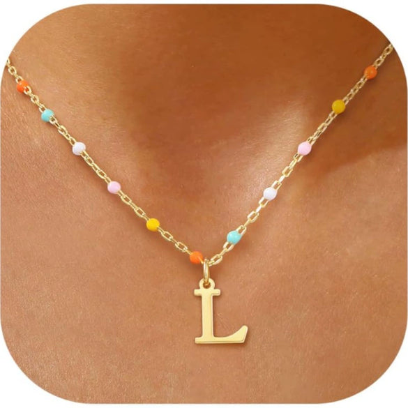 Colorful Resin Letter Pendant Necklace For Women With Gold Tone Stainless Steel Choker Chain Electroplated Light Luxury Style
