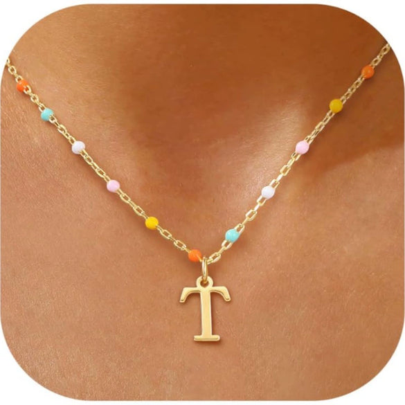 Colorful Resin Letter Pendant Necklace For Women With Gold Tone Stainless Steel Choker Chain Electroplated Light Luxury Style
