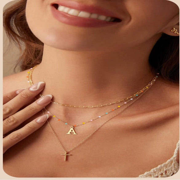 Colorful Resin Letter Pendant Necklace For Women With Gold Tone Stainless Steel Choker Chain Electroplated Light Luxury Style