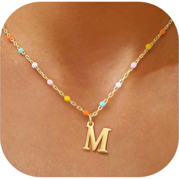 Colorful Resin Letter Pendant Necklace For Women With Gold Tone Stainless Steel Choker Chain Electroplated Light Luxury Style