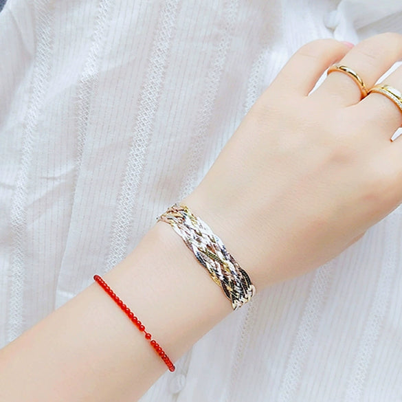 Colorful S925 Sterling Silver Plated Three Tone Gold Woven Geometric Bracelet For Women With Shiny Wide Band Electroplated Finish