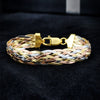 Colorful S925 Sterling Silver Plated Three Tone Gold Woven Geometric Bracelet For Women With Shiny Wide Band Electroplated Finish