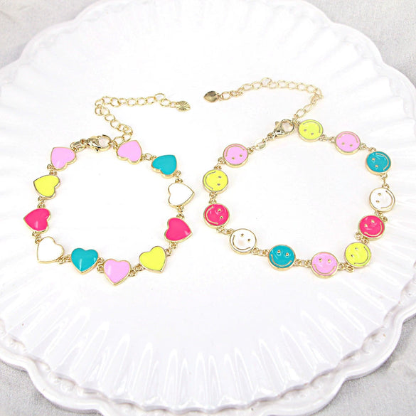 Colorful Smiley Heart Shaped Copper Bracelet For Women Simple Bohemian Geometric Electroplated Couple Jewelry