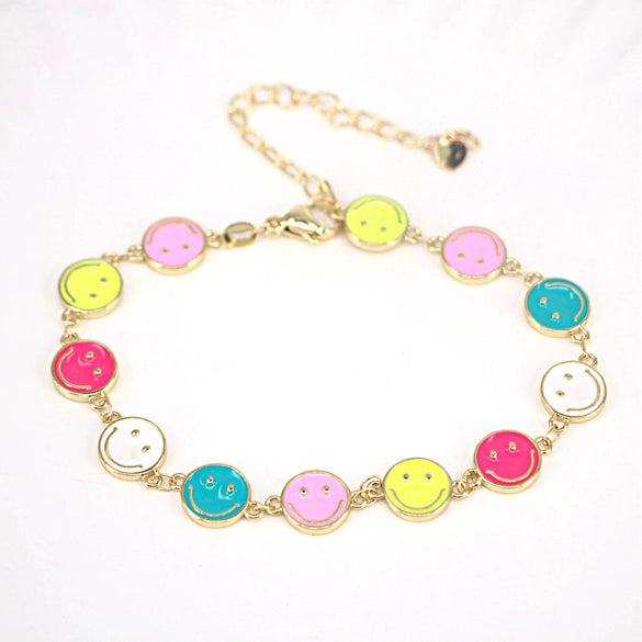 Colorful Smiley Heart Shaped Copper Bracelet For Women Simple Bohemian Geometric Electroplated Couple Jewelry