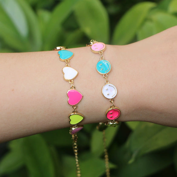 Colorful Smiley Heart Shaped Copper Bracelet For Women Simple Bohemian Geometric Electroplated Couple Jewelry