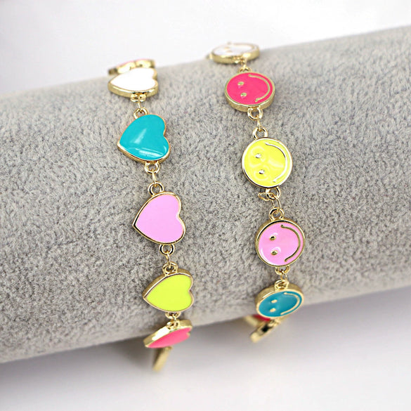 Colorful Smiley Heart Shaped Copper Bracelet For Women Simple Bohemian Geometric Electroplated Couple Jewelry