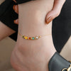 Colorful Smiley Titanium Steel Water Whip Chain Bracelet And Foot Chain With 18K Gold Bead Design Light Luxury Style Dripping Oil Treatment For Girls