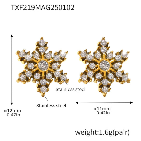 Colorful Snowflake Zircon Necklace Bracelet Earrings Set For Women Titanium Steel Light Luxury Jewelry With Electroplating