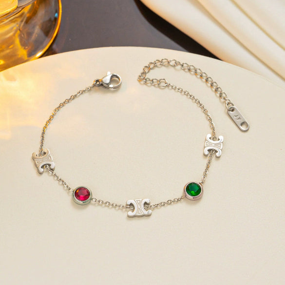 Colorful Stone Arc De Triomphe Design Titanium Steel Necklace Bracelet For Women With Geometric And Light Luxury Niche Design Sense