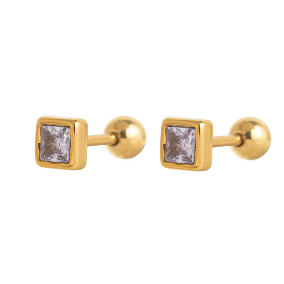 Colorful Twelve Birthstone Square Geometric Earrings And Necklace Accessories For Women Titanium Steel Material With Diamonds Design