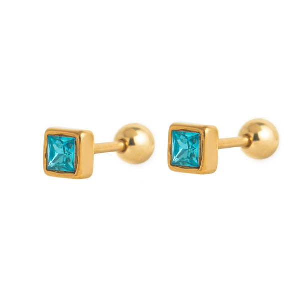 Colorful Twelve Birthstone Square Geometric Earrings And Necklace Accessories For Women Titanium Steel Material With Diamonds Design
