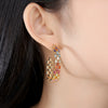 Colorful Zircon Crystal Geometric Copper Earrings For Women With Hollow Electroplated Fashion Design