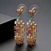Colorful Zircon Crystal Geometric Copper Earrings For Women With Hollow Electroplated Fashion Design