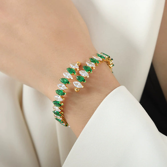 Colorful Zircon Diamond Shaped Open Bracelet In Titanium Steel With Electroplating For Women
