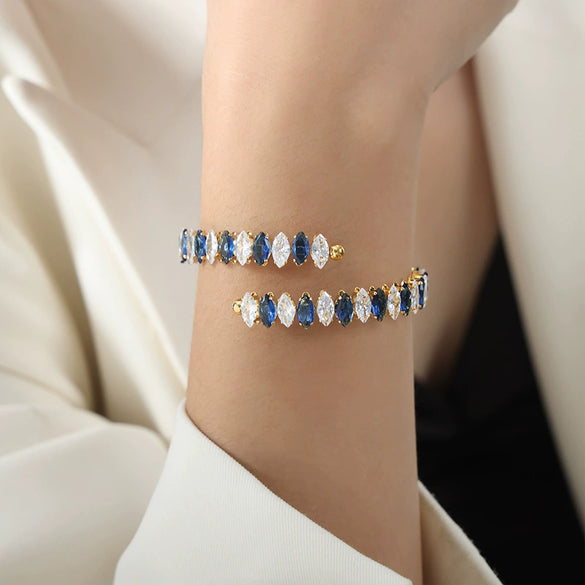Colorful Zircon Diamond Shaped Open Bracelet In Titanium Steel With Electroplating For Women