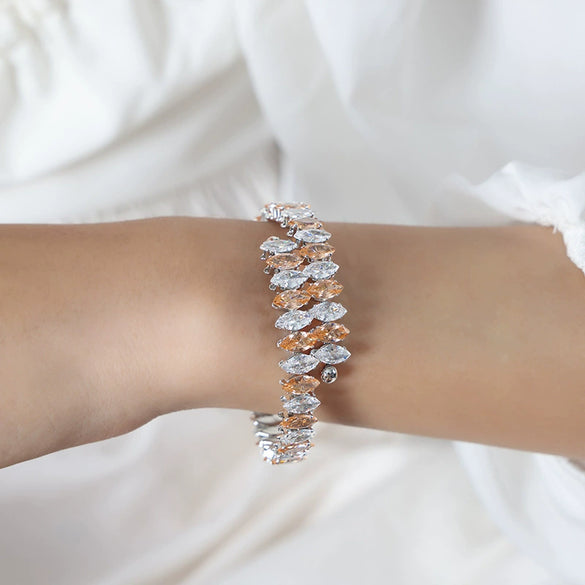 Colorful Zircon Diamond Shaped Open Bracelet In Titanium Steel With Electroplating For Women
