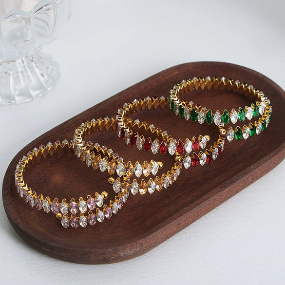 Colorful Zircon Diamond Shaped Open Bracelet In Titanium Steel With Electroplating For Women