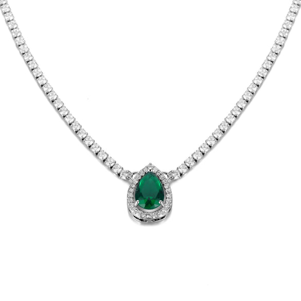 Colorful Zircon Drop Pendant Necklace In Environmental Protection Copper Natural Style Clavicle Chain For Women