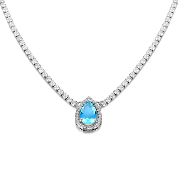 Colorful Zircon Drop Pendant Necklace In Environmental Protection Copper Natural Style Clavicle Chain For Women