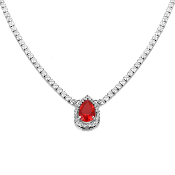 Colorful Zircon Drop Pendant Necklace In Environmental Protection Copper Natural Style Clavicle Chain For Women