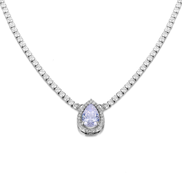 Colorful Zircon Drop Pendant Necklace In Environmental Protection Copper Natural Style Clavicle Chain For Women