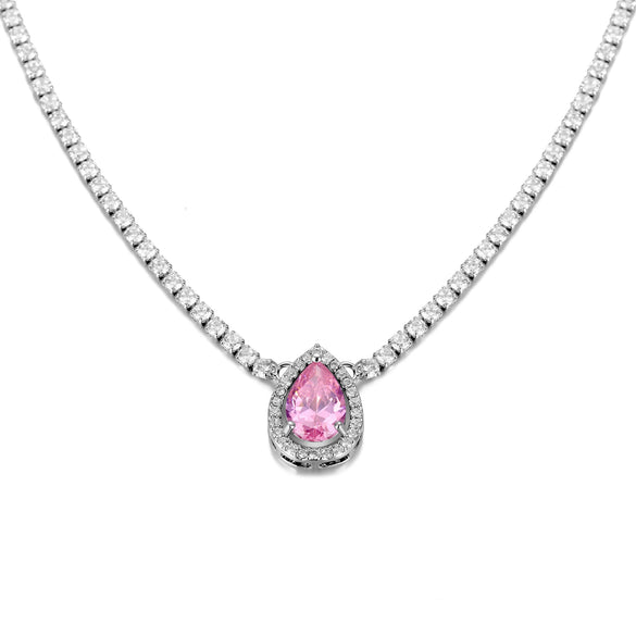 Colorful Zircon Drop Pendant Necklace In Environmental Protection Copper Natural Style Clavicle Chain For Women