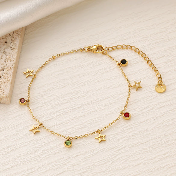 Colorful Zircon Geometric Pattern Titanium Steel 18K Gold Plated Bracelets For Women Fashionable Jewelry Accessories