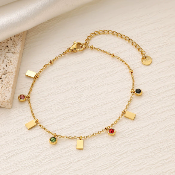 Colorful Zircon Geometric Pattern Titanium Steel 18K Gold Plated Bracelets For Women Fashionable Jewelry Accessories