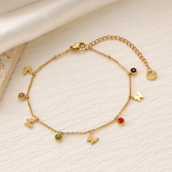 Colorful Zircon Geometric Pattern Titanium Steel 18K Gold Plated Bracelets For Women Fashionable Jewelry Accessories