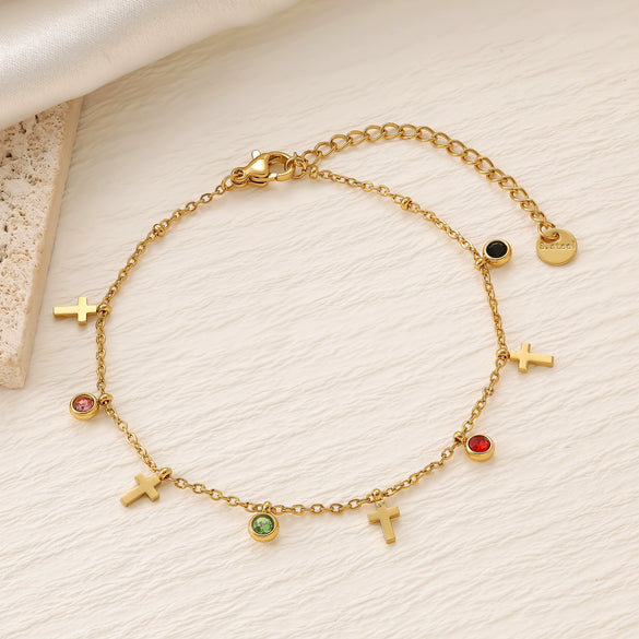 Colorful Zircon Geometric Pattern Titanium Steel 18K Gold Plated Bracelets For Women Fashionable Jewelry Accessories