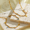 Colorful Zircon Geometric Stainless Steel Necklace And Bracelet Set For Women With 18K Vacuum Plated Finish