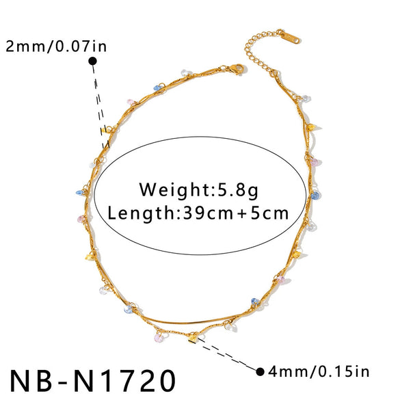 Colorful Zircon Geometric Stainless Steel Necklace And Bracelet Set For Women With 18K Vacuum Plated Finish