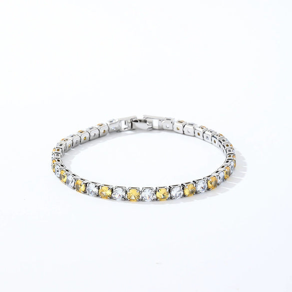 Colorful Zircon Glass Inlaid Light Luxury Style Copper Golden Plated Tennis Chain Bracelet For Women