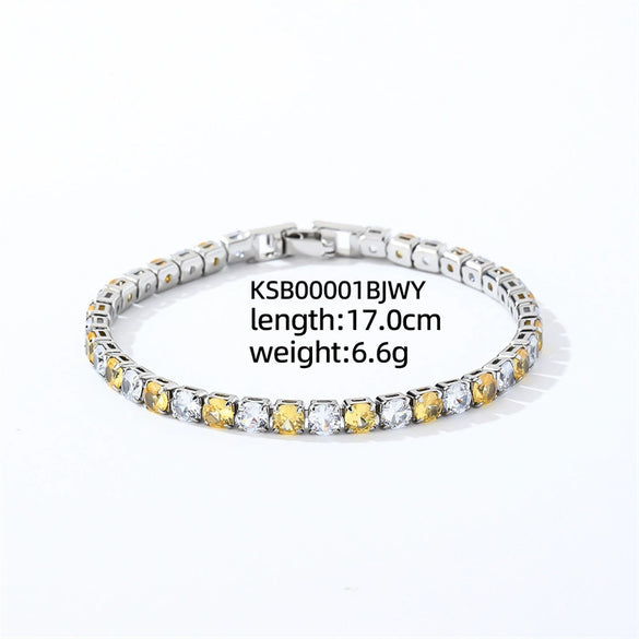 Colorful Zircon Glass Inlaid Light Luxury Style Copper Golden Plated Tennis Chain Bracelet For Women