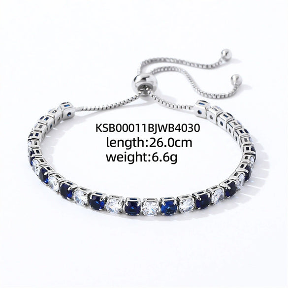 Colorful Zircon Glass Inlaid Light Luxury Style Copper Golden Plated Tennis Chain Bracelet For Women