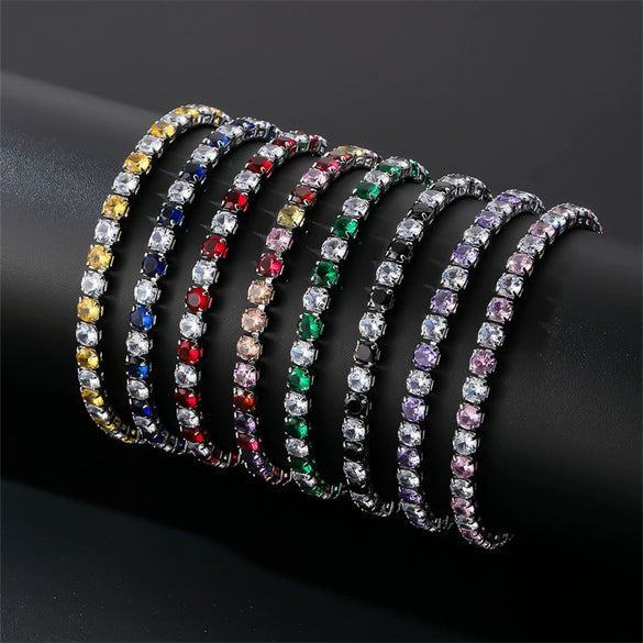Colorful Zircon Glass Inlaid Light Luxury Style Copper Golden Plated Tennis Chain Bracelet For Women
