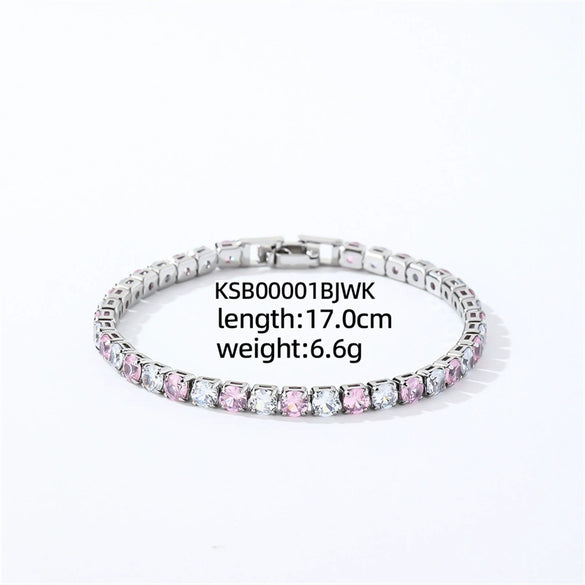 Colorful Zircon Glass Inlaid Light Luxury Style Copper Golden Plated Tennis Chain Bracelet For Women